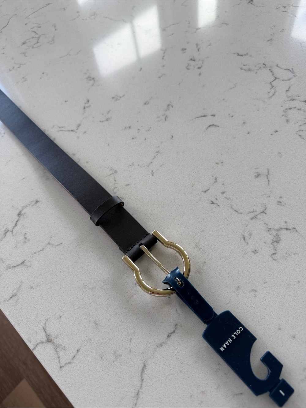 Cole Haan Black Leather Belt with Gold Buckle